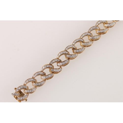 633 - 9ct gold fancy link chip diamond set bracelet, 20cm, 17g. 