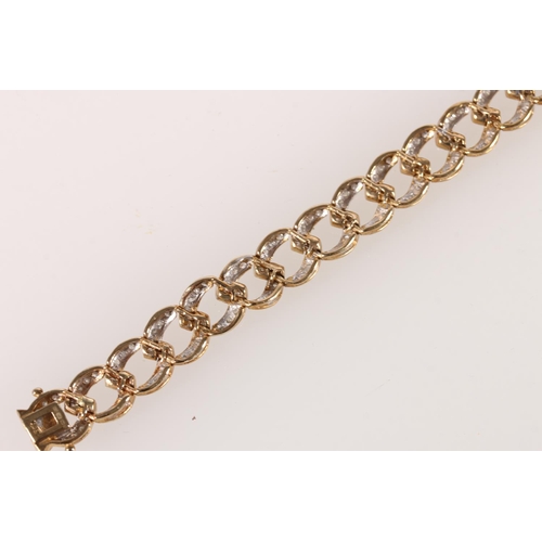 633 - 9ct gold fancy link chip diamond set bracelet, 20cm, 17g. 