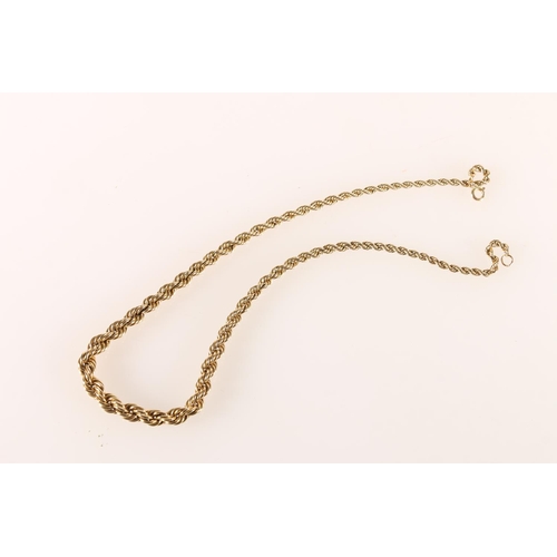 644 - 9ct gold rope twist chain, 41cm, 11.4g.  