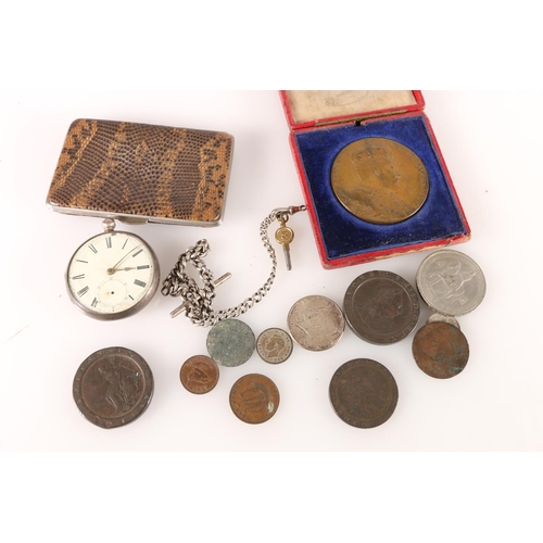 526 - Edward VII coronation medal 1902 in issue case, a silver cased open-faced pocket watch, a silver wat... 