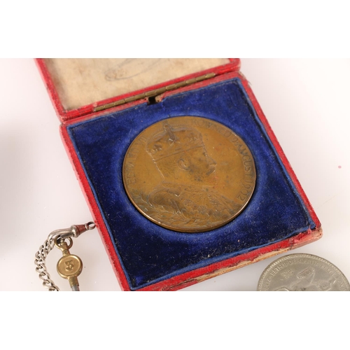 526 - Edward VII coronation medal 1902 in issue case, a silver cased open-faced pocket watch, a silver wat... 