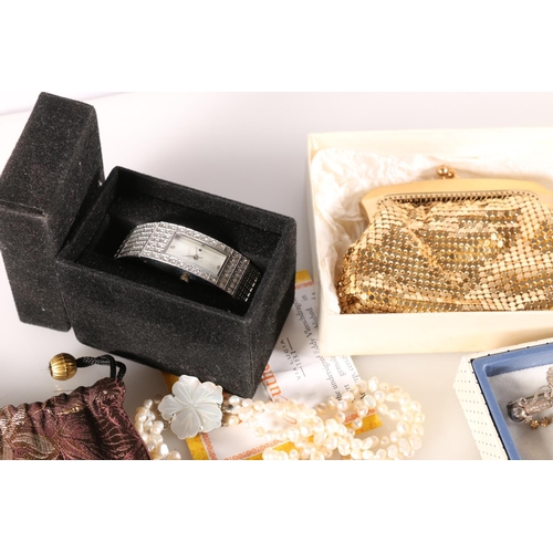 668 - Ladies Via Lucia wristwatch in issue case with certificate of authenticity, triple strand pearl neck... 