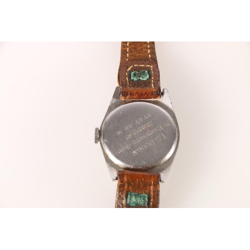 669 - Brook and Son of Edinburgh stainless steel cased wristwatch on brown leather strap and a small colle... 