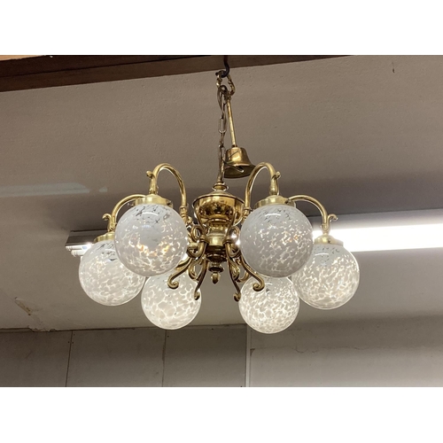 810 - Dutch style six branch chandelier with glass ball shades, 60cm diameter.