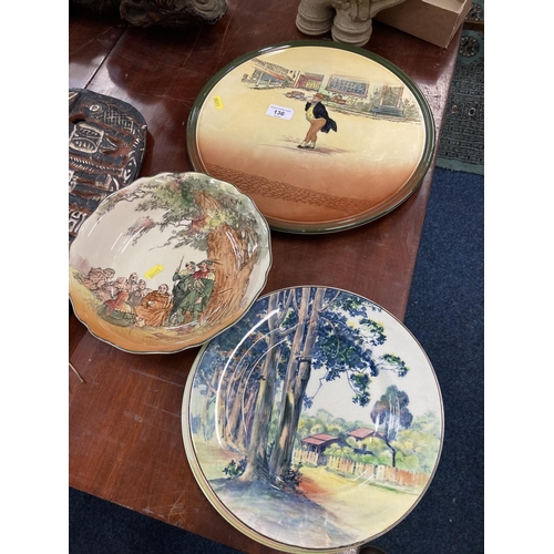 136 - Royal Doulton Seriesware to include an Under the Greenwood Tree bowl, a Dickensware Mr Pickwick char... 