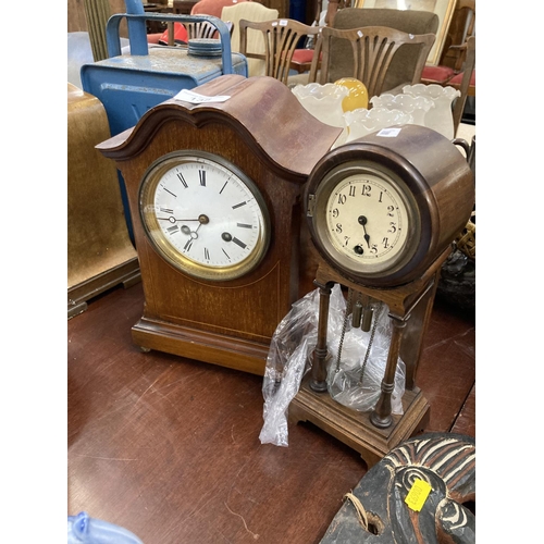 138 - Edwardian mahogany mantle clock, movement marked Brevete, 27cm, and another.