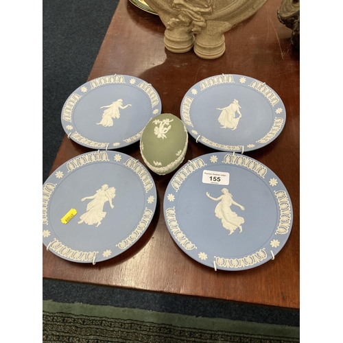 155 - Four Wedgwood Jasperware plates, 17cm, and egg.