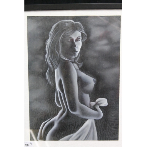 403 - 20TH CENTURY SCHOOL, half-length portrait of a nude female, oil painting, 44cm x 32cm, frame 53cm x ... 