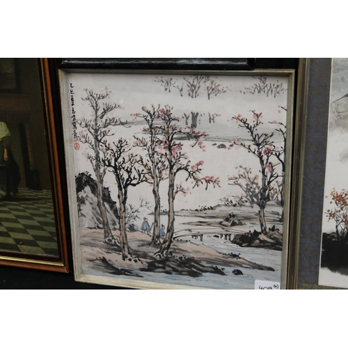 409 - CHINESE SCHOOL, blossom landscape, ink and watercolour, signed with red seal mark and inscribed, 33c... 