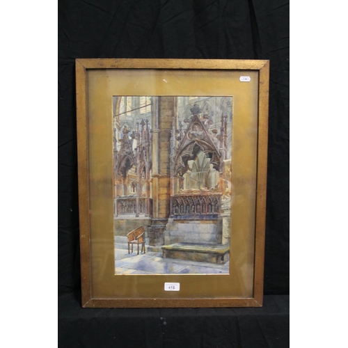 415 - GERTRUDE KEELING, church interior, watercolour, signed with initials lower right, 44cm x 29cm, frame... 