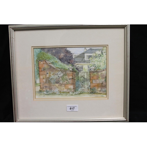 417 - CAROLINE BUCHANAN, garden gate, watercolour, signed and dated 1989 lower left, 16cm x 23cm, frame 32... 