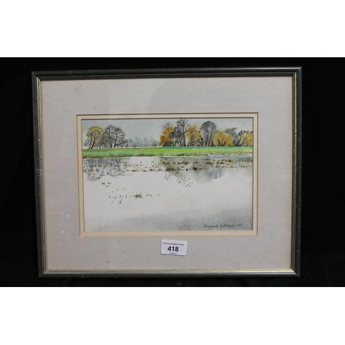 418 - MARGARET MITCHELL DA, Flooded Land ..., watercolour, signed and dated 1983 lower right, 16cm x 25cm,... 