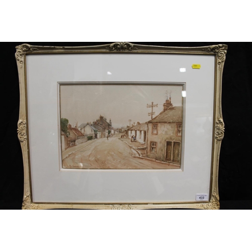 433 - TOM CAMPBELL (Scottish 1865-1943), figures in a village street, watercolour, signed lower right, 25c... 