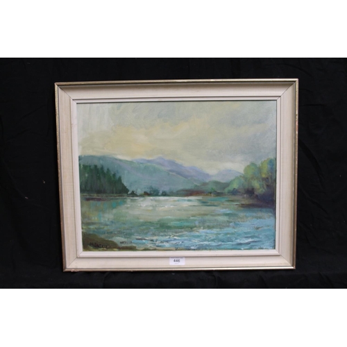 446 - MARGARET G LASKIE, Loch Ken Galloway, oil on board, signed lower left, 37cm x 48cm, frame 46cm x 58c... 