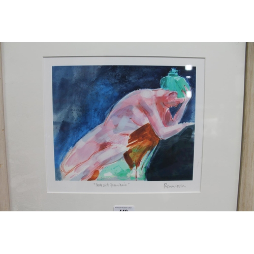 449 - ROY WOOD, Nude with Green Hair, print, pencil signed lower right, dog blind stamp, 20cm x 25cm, fram... 