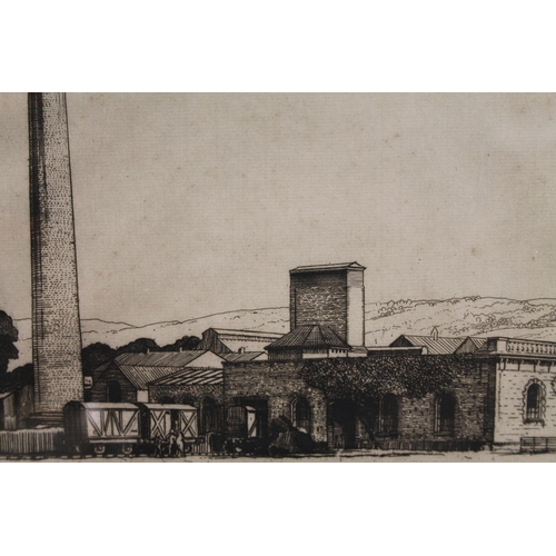 450 - 20TH CENTURY SCHOOL, industrial scene, etching, pencil signed to the mount, 21cm x 42cm, frame 44cm ... 