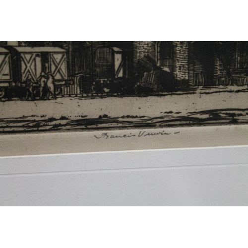 450 - 20TH CENTURY SCHOOL, industrial scene, etching, pencil signed to the mount, 21cm x 42cm, frame 44cm ... 