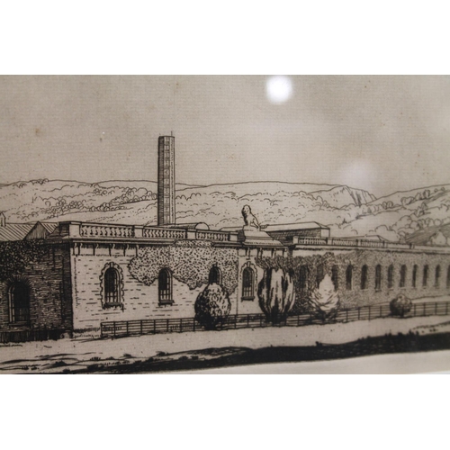 450 - 20TH CENTURY SCHOOL, industrial scene, etching, pencil signed to the mount, 21cm x 42cm, frame 44cm ... 