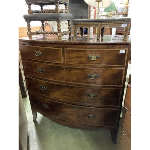 871 - 19th century mahogany inlaid bowfront chest of drawers, 106 x 106 x 55cm.