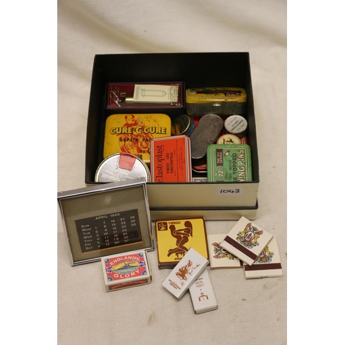 742 - Vintage tins, calander, match books etc.