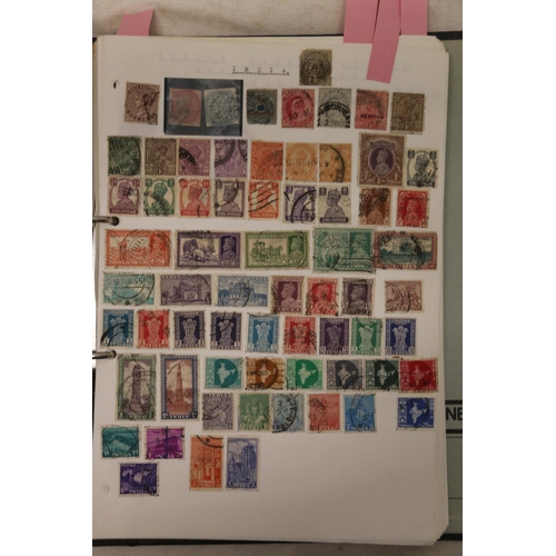 745 - Album of world stamps including INDIA, USA, LIBERIA, KENYA, HONG KONG, GERMANY, etc.