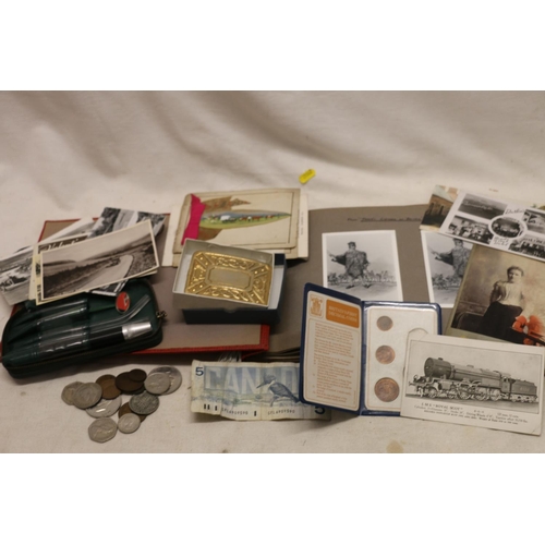 751 - Small collection of coins including a 1942 half crown, 1951 Festival of Britain crown, etc. postcard... 