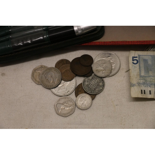 751 - Small collection of coins including a 1942 half crown, 1951 Festival of Britain crown, etc. postcard... 