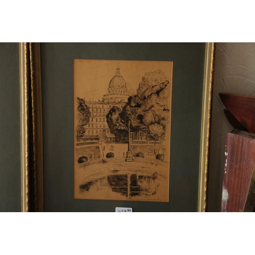 458 - 20TH CENTURY SCHOOL, two views of Paris, pencil drawings, signed indistinctly, 32cm x 21cm, frame 52... 