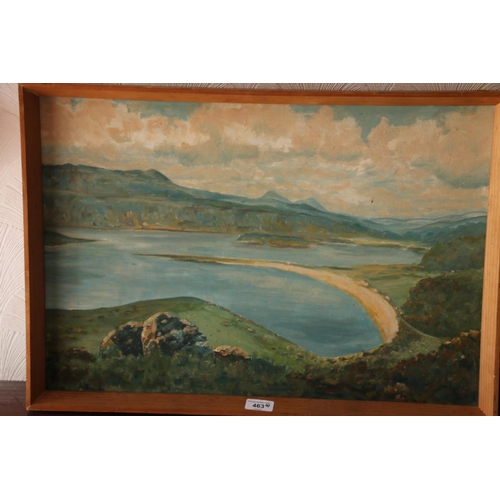 463 - A BROOKS, a sandy bay, oil on board, 40cm x 60cm, in pine frame and another. (2)