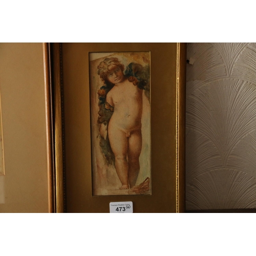 473 - C S PEABODY, study of nude boy, watercolour, signed lower right, 23cm x 9cm, gilt frame 35cm x 21cm ... 