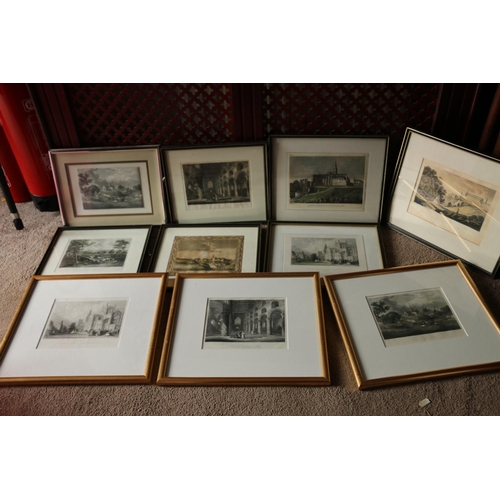 486 - Ten framed lithographs of Dunfermline and surrounding area including the abbey, New Church, etc. som... 