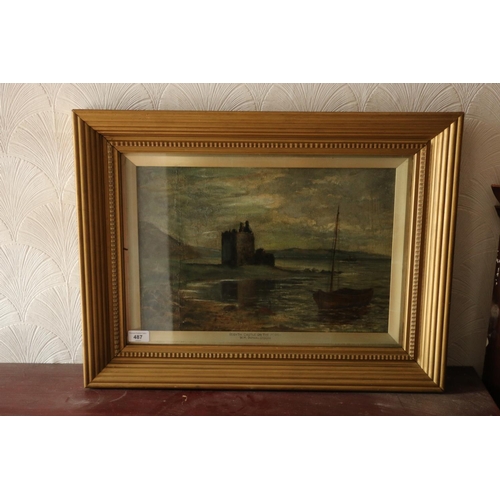 487 - WILLIAM H DONALDSON, Rosyth Castle on the Forth, oil painting, attributed and titled to mount, 30cm ... 