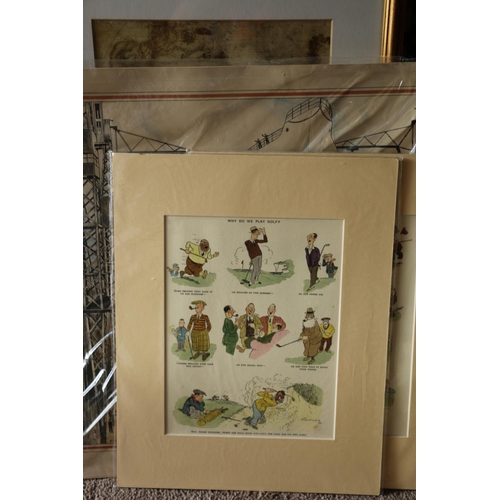 491 - Group of pictures including SYDNEY P HALL print, JEAN GARDNER watercolour, WILSON oil painting, golf... 