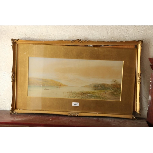 494 - FRANCIS E JAMIESON (Scottish 1895–1950), sea loch, watercolour, signed, 23cm x 54cm, gilt fram... 