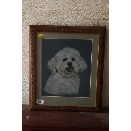 495 - HEATHER MACNEISH, study of a dog, mixed media, signed and dated 2002 lower middle, 27cm x 23cm, carv... 