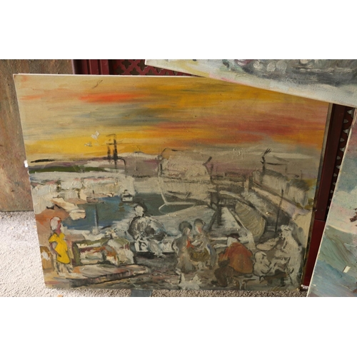 500 - 20TH CENTURY SCHOOL, seven oil on canvases, also a needlework. (8)