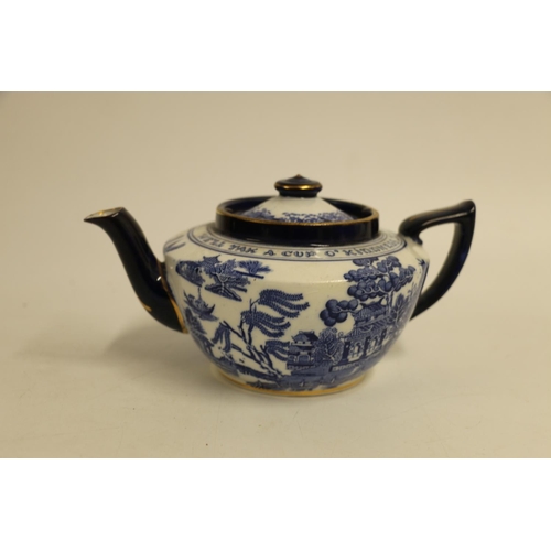 168 - Royal Doulton Auld Lang Syne Tak A Cup O Kindness Burns Willow pattern teapot.