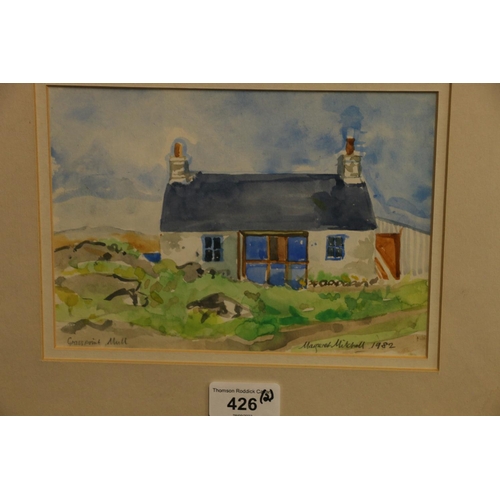 426 - MARGARET MITCHELL DA, Cottage Grasspoint Mull, watercolour, signed and dated 1982 lower right, 14cm ... 