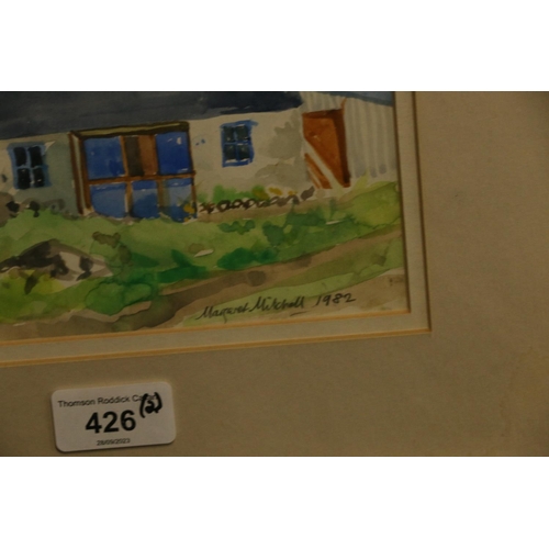 426 - MARGARET MITCHELL DA, Cottage Grasspoint Mull, watercolour, signed and dated 1982 lower right, 14cm ... 