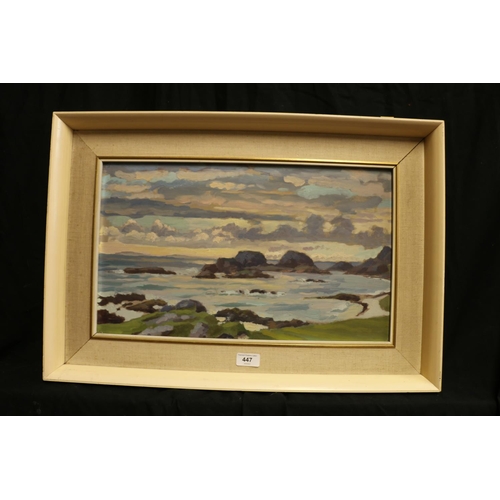 447 - JAMES ROBERT WALLACE ORR ARSA (Scottish 1907-1992), The Bay at the Back of the Ocean, oil on board, ... 