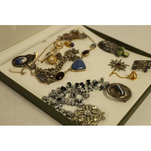 545 - Costume jewellery brooches including a silver brooch in the style of Charles Rennie MacIntosh, a Mal... 