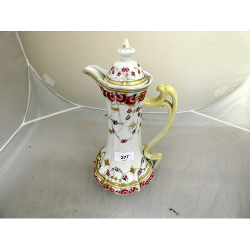 277 - Continental antique porcelain coffee pot with floral design.