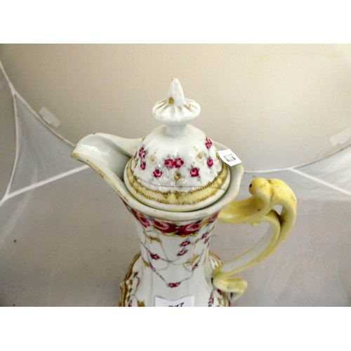 277 - Continental antique porcelain coffee pot with floral design.