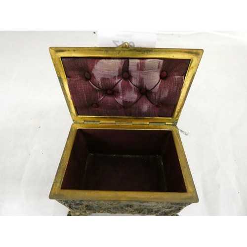 279 - Gilt embossed antique bronze trinket box cushion inlay by T E Paris.