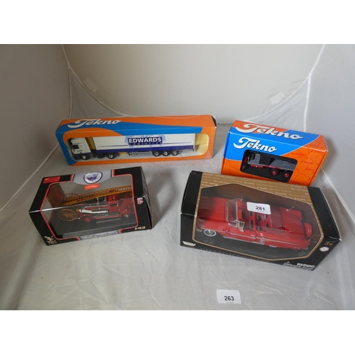 281 - Four die cast to include Edwards logistic by Tekno, Afc Mkii, Ford Thunderbird.