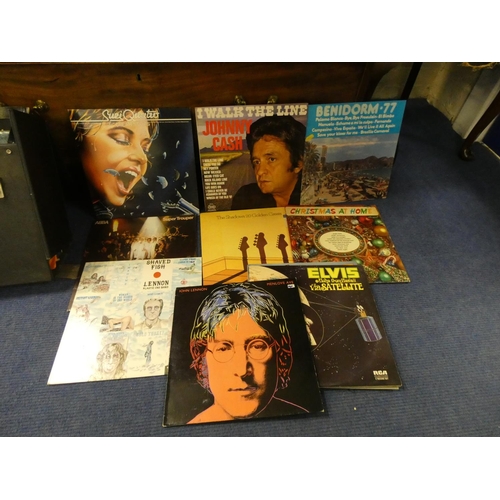 289 - Box of vintage records to include John Lennon, Elvis, Suzi Quatro, The Shadows, etc.