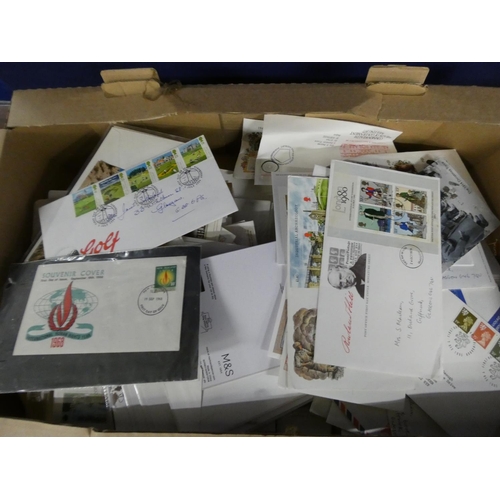 291 - Large box of various postcards and first day covers.