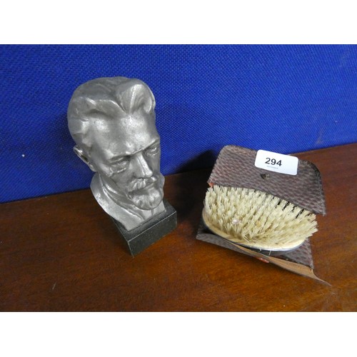 294 - Silver back brush and small bust.