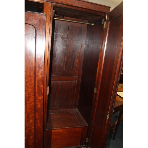 872 - Victorian mahogany three door section wardrobe, with two short and two long drawers to the interior,... 