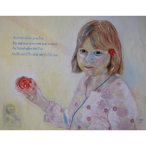 51 - Hardy (British, Contemporary)Portrait of a girl holding a rose, quarter lengthSigned, with slogan 'A... 